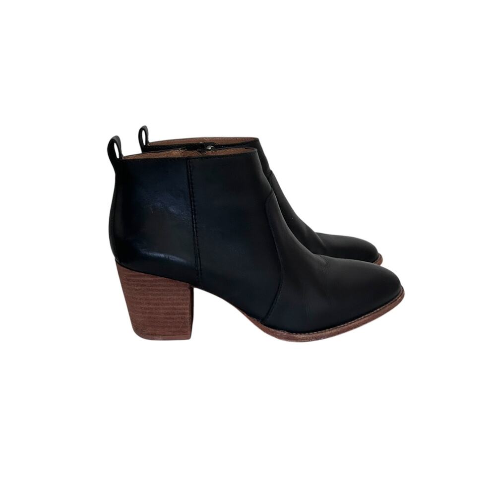 Madewell The Brenner Boot Leather Block Heel Ankle Shaft Almond Toe Black 8